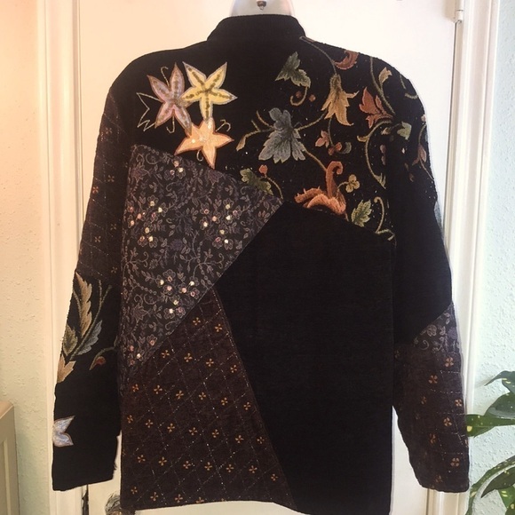 Alex Kim Boho Embroidered Beaded Blazer Jacket Size Medium Floral Patchwork - Picture 7 of 17